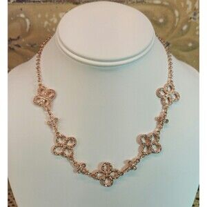 Beautiful Rose Gold Tone Four Leaf Clover w/ Rhinestones Necklace 19"